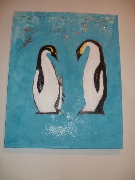 Penguin Family! Canvas Size (16x20) Price $290.00 USD =Shipping + Tax (Md. State 6% Sales Tax if Applicable)